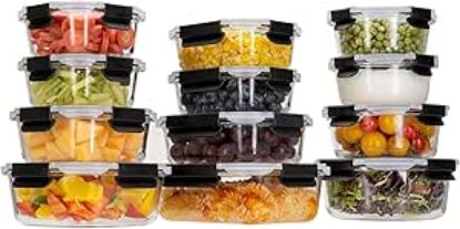 Picture of Houszy Glass Container With Separated Lid-24pcs Set (12 Lids & 12 Containers) Black